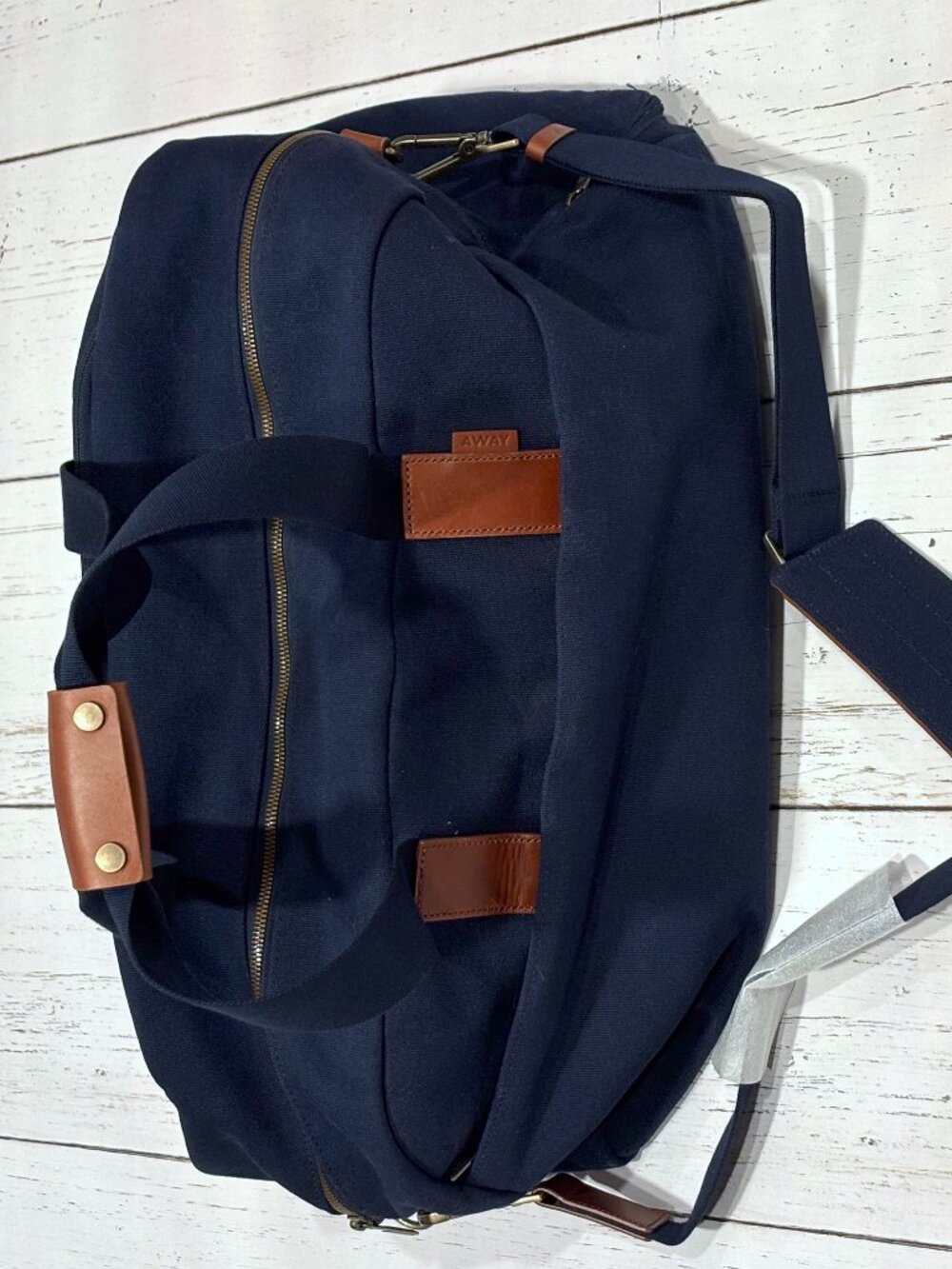 Away Weekender Duffle Bag - Navy Blue & Brown Leater